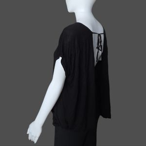 YOUNG FABULOUS & BROKE YFB Open Back Ruched Twisted Hem Cap Sleeve Boat Neck Top